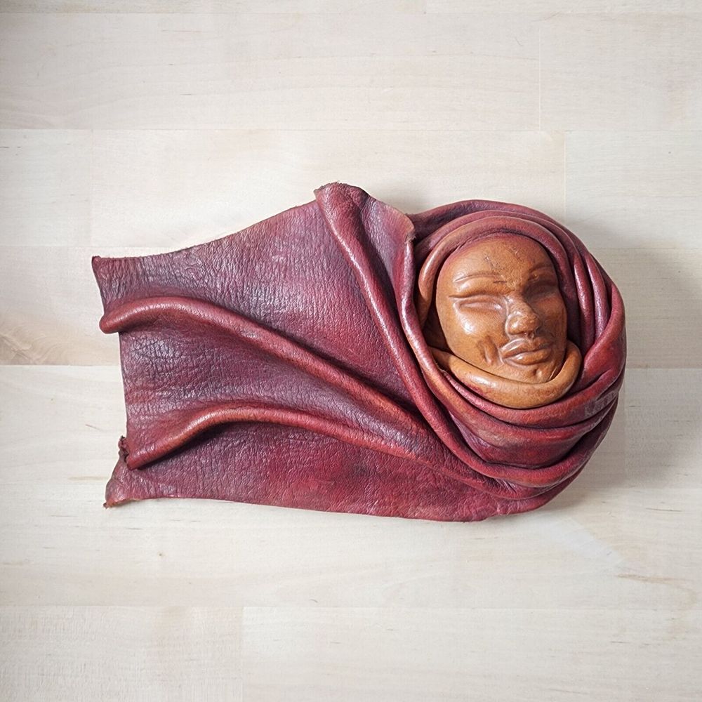 Unique Signed D. Haas Leather Mask Face Sculptured Decorative Vtg Tribal Art‎